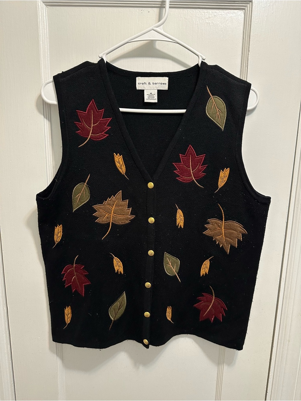 Vintage! Croft & Barrow Black Autumn Leaf Button Front Vest